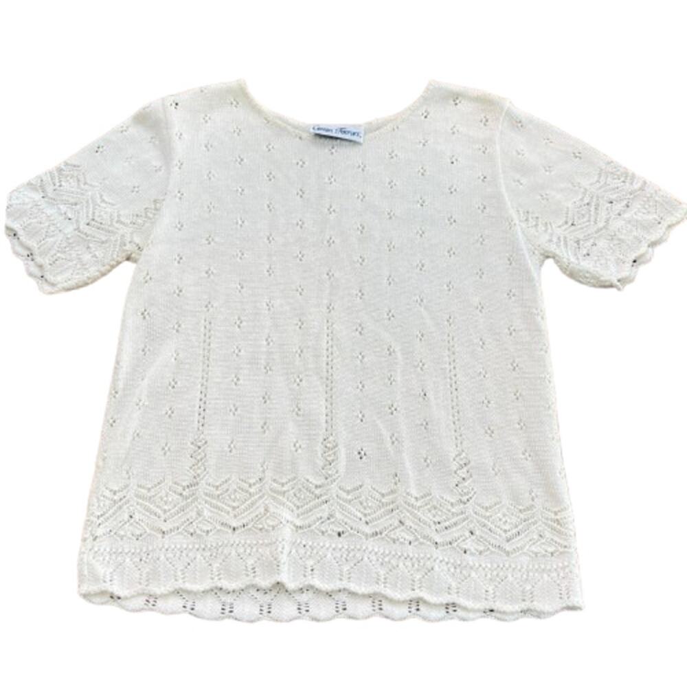 Cotton Forever Women's Cream Cotton Blended Crew Neck Blouse Top Size Small